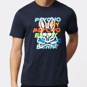 Psycho Bunny Men's Navy Multicolor Logo Tee